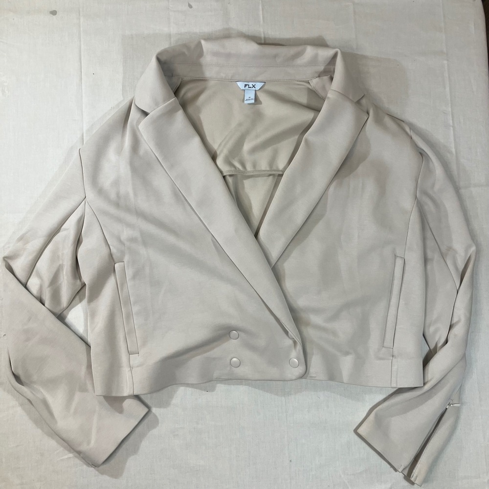 FLX Womens Beige Cropped Double Button Blazer Jacket Size M RN 73277